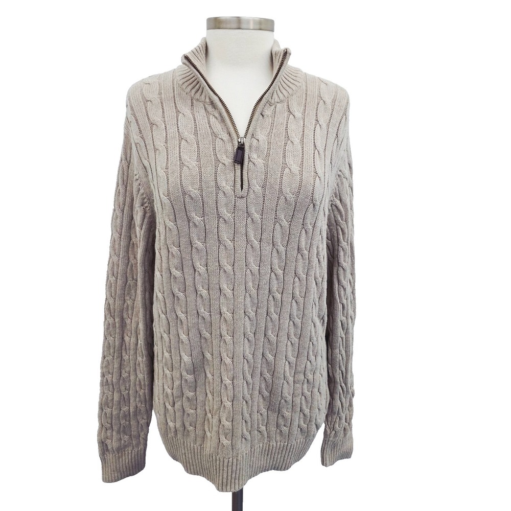 Old Navy L Beige Cable Knit Sweater 1/2‎ Zip Pullover Cotton Long Sleeve Classic